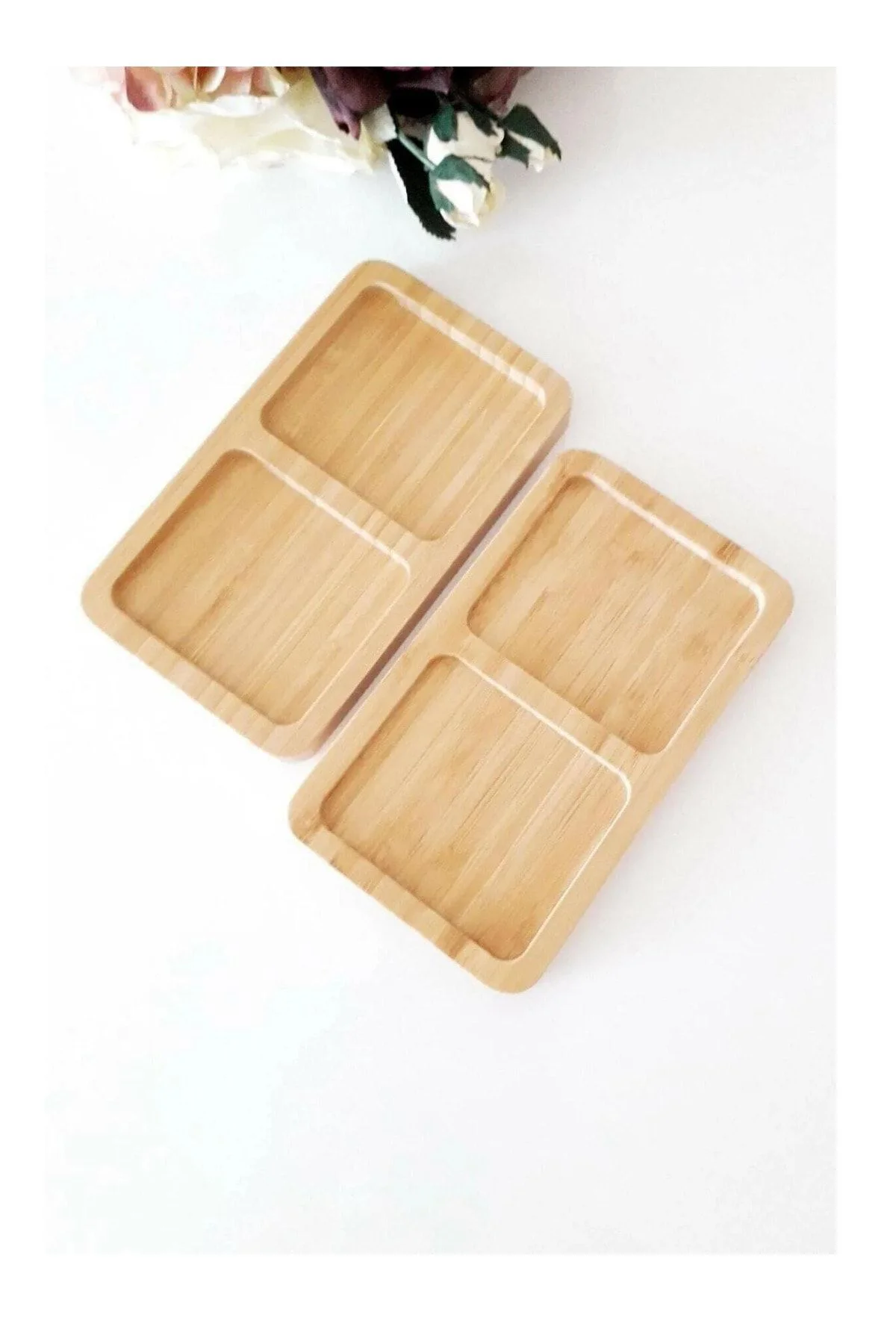 Bambu 2 Bölmeli Çerezlik / Sunumluk / Yağdanlık Şişe Standı 1 Ade