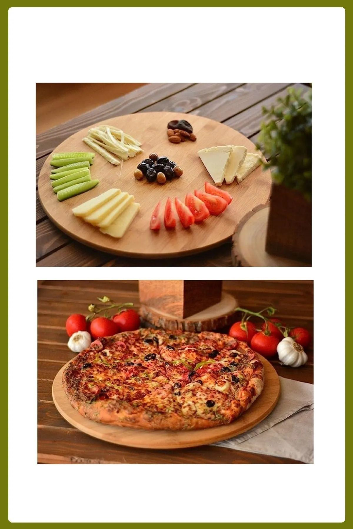 Atify Atify Bambu 360 Derece Dönen Yuvarlak Lüx Servis Sunum Tabağı Pizza Pey