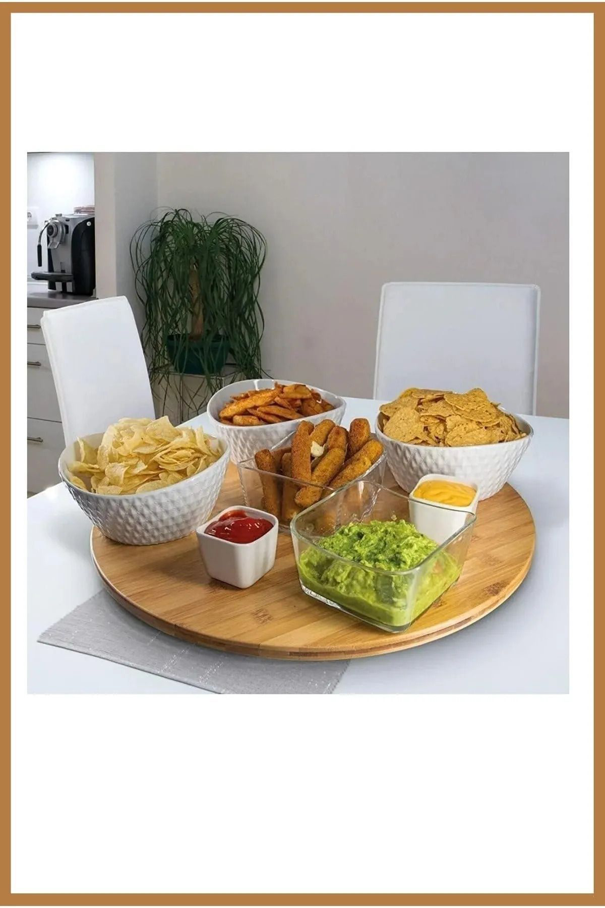 Atify Atify Bambu 360 Derece Dönen Yuvarlak Lüx Servis Sunum Tabağı Pizza Pey