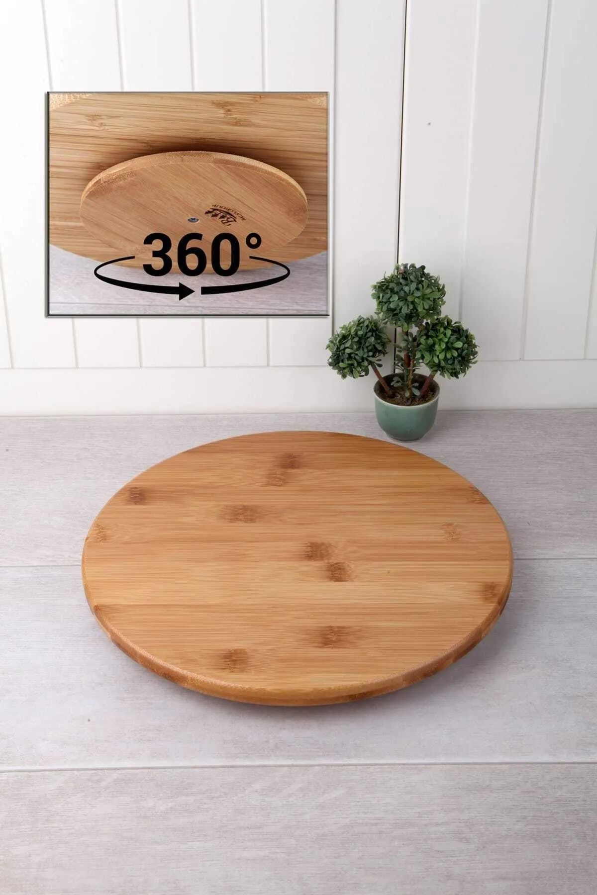Atify Atify Bambu 360 Derece Dönen Yuvarlak Lüx Servis Sunum Tabağı Pizza Pey