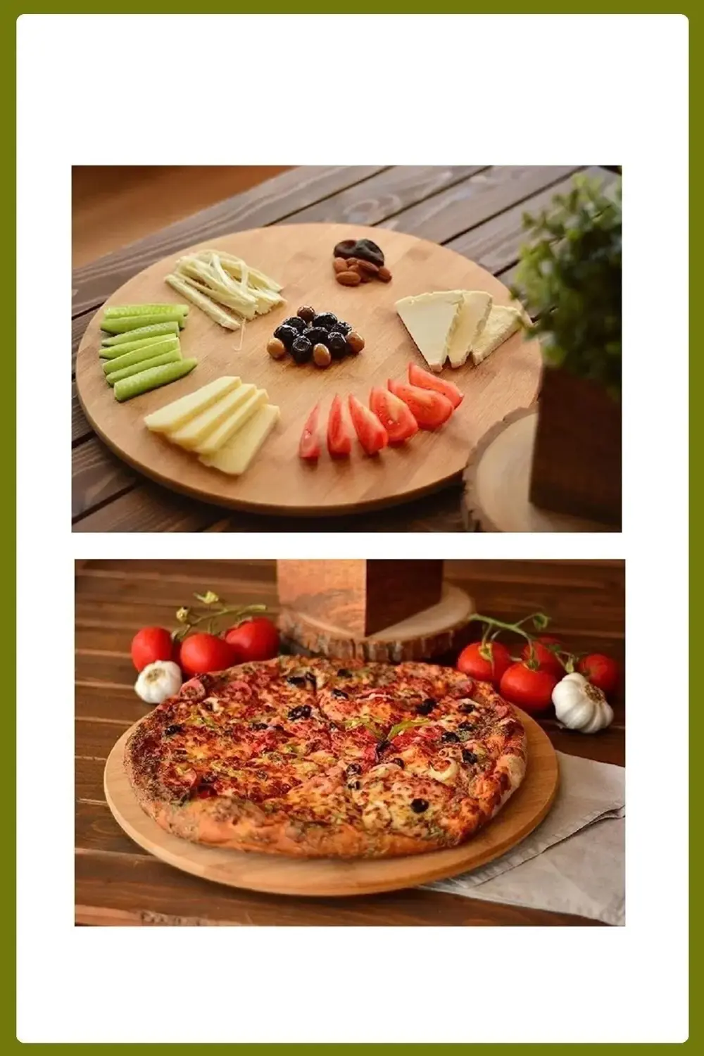 Bambu 360 Derece Dönen Yuvarlak Lüx Servis Sunum Tabağı Pizza Pey