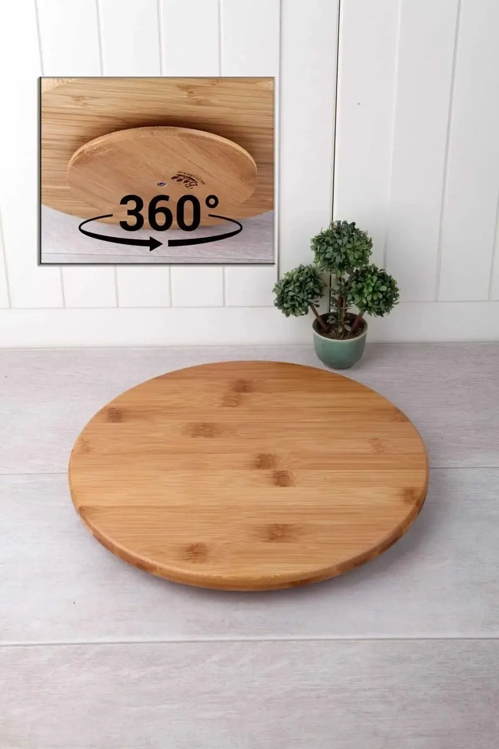 Bambu 360 Derece Dönen Yuvarlak Lüx Servis Sunum Tabağı Pizza Pey