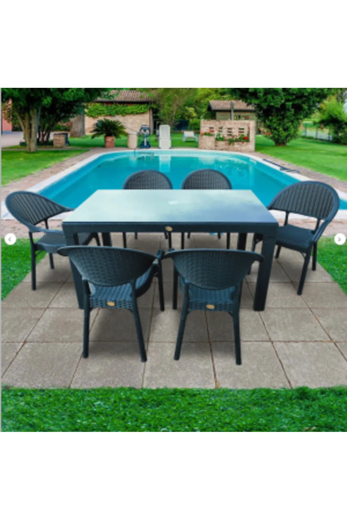 Bambu 90x150 Cm Camlı Rattan Bahçe Balkon Masa Takımı