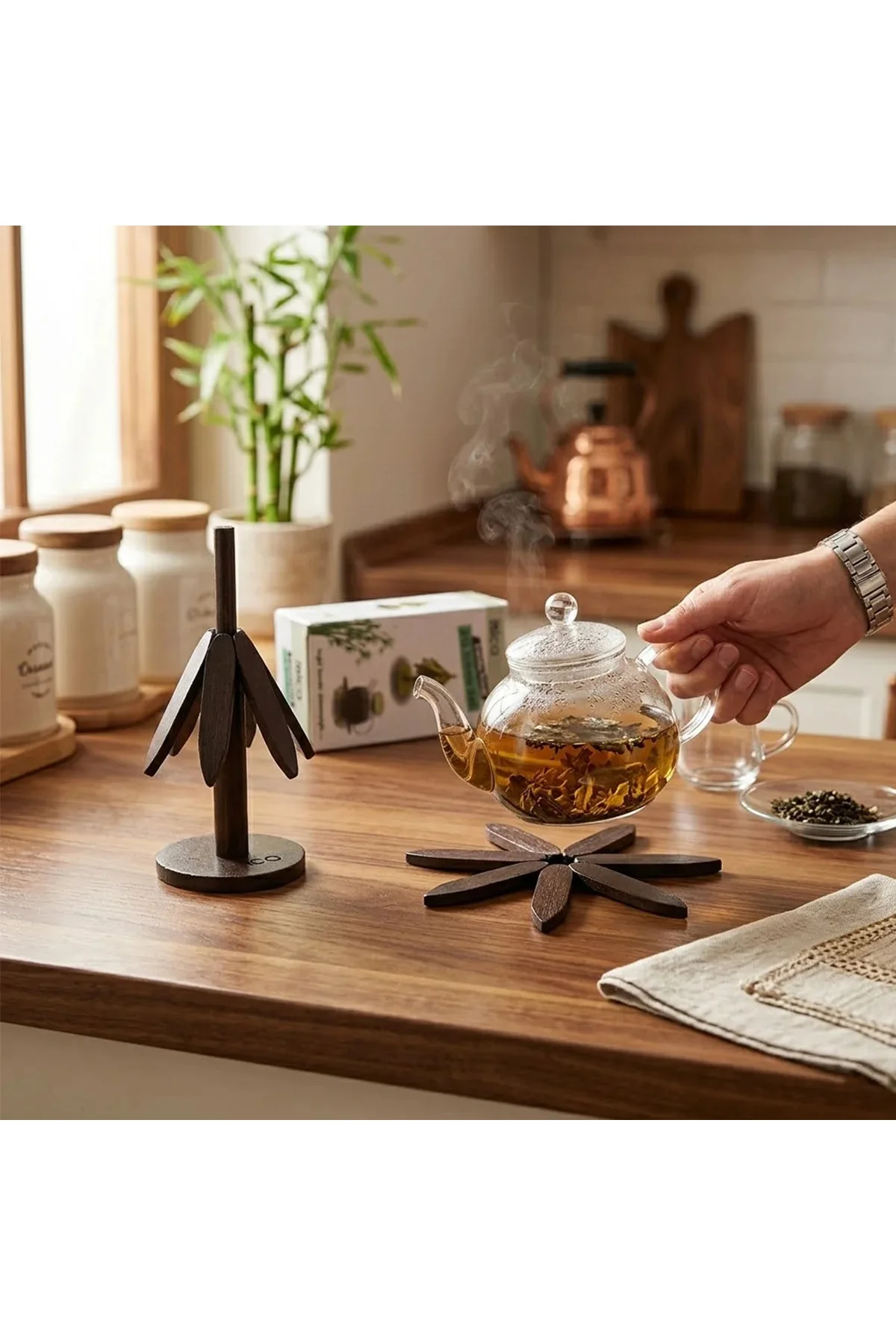Bambu Ahşap Katlanır Nihale 20 cm - Standlı, Yaprak Desenli (2'li) Bambu Ahşap Katlanır Nihale 20 cm - Standlı, Yaprak Desenli (2'li)