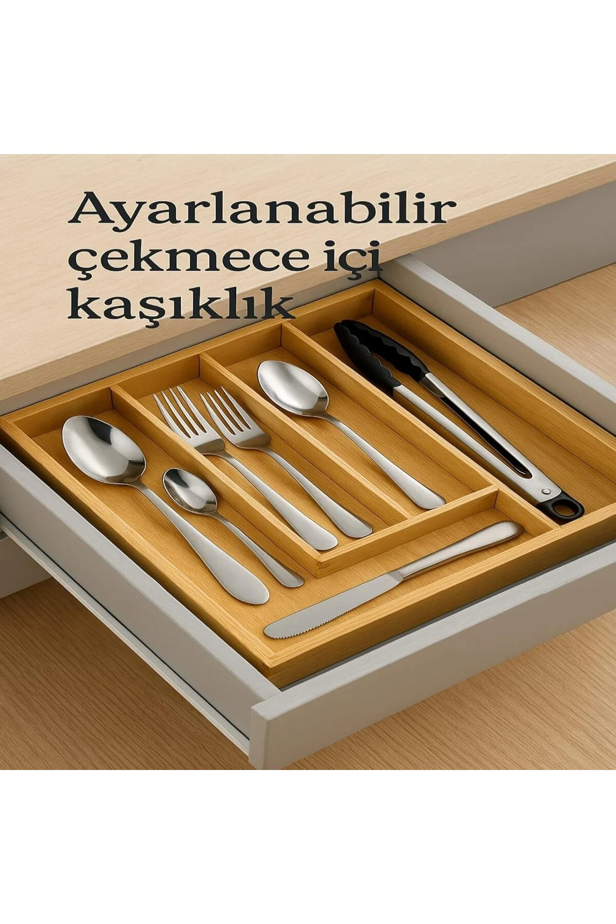 Bambu Ayarlanabilir Çekmece Içi Ölçü Ayarlı Kaşıklık 5-7 Bölmeli