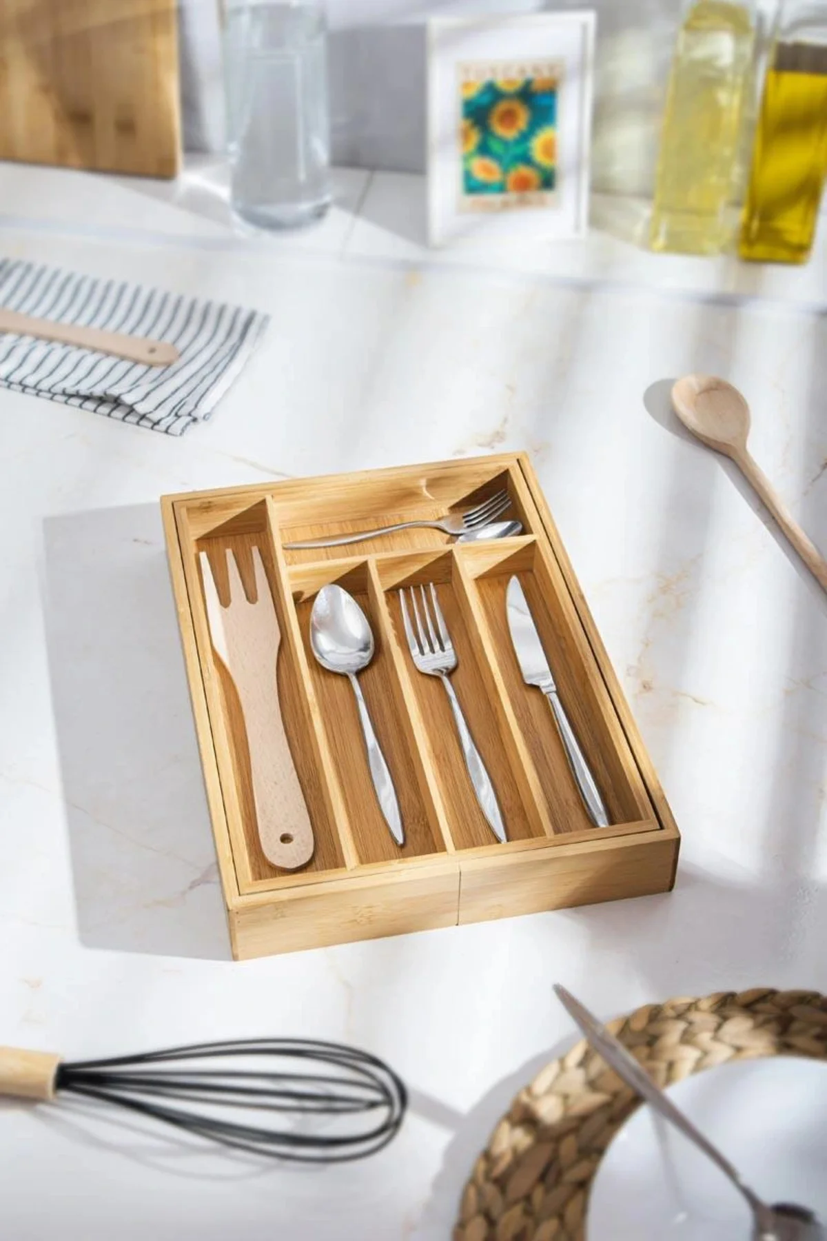 Bambu Ayarlanabilir Çekmece içi Kaşıklık & Çekmece İçi Organizer 