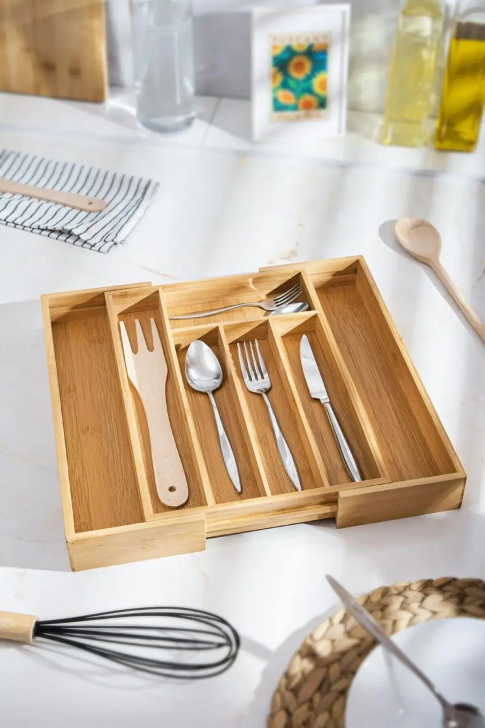 Bambu Ayarlanabilir Çekmece içi Kaşıklık & Çekmece İçi Organizer