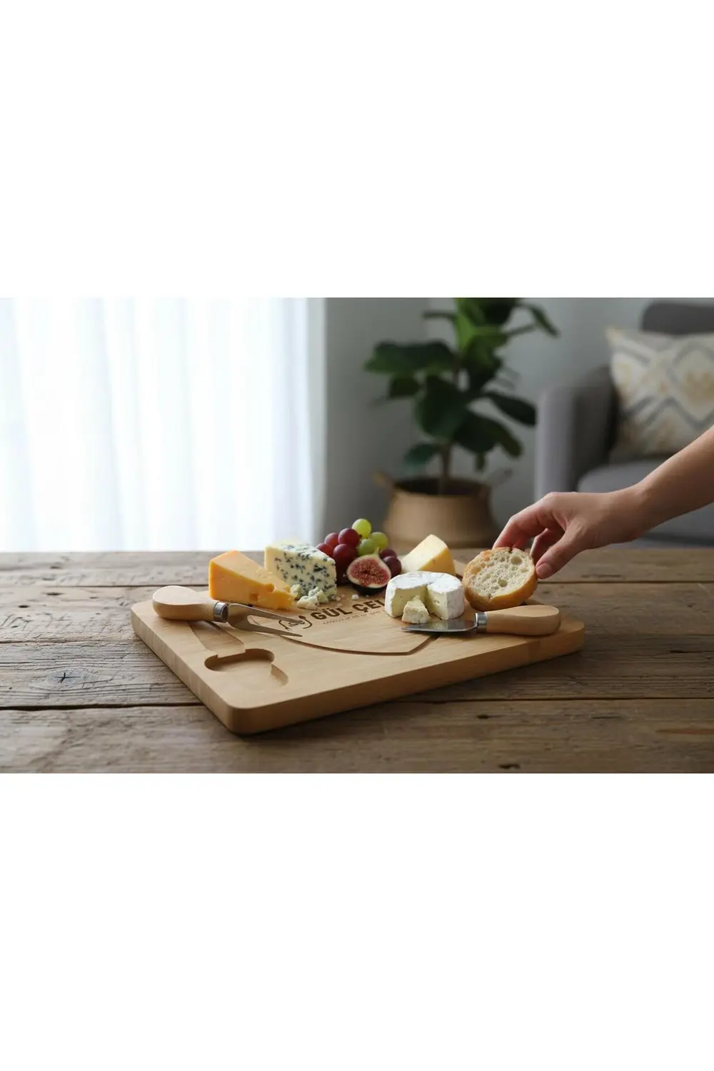 Bambu Bıçaklı Peynir Sunum Seti Kalp Figürlü Romantik Sunumluk Pe