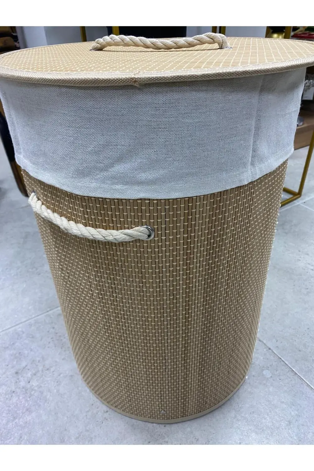 Bambu Çamaşır Sepeti Yuvarlak