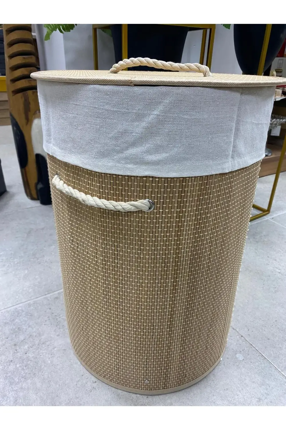 Bambu Çamaşır Sepeti Yuvarlak