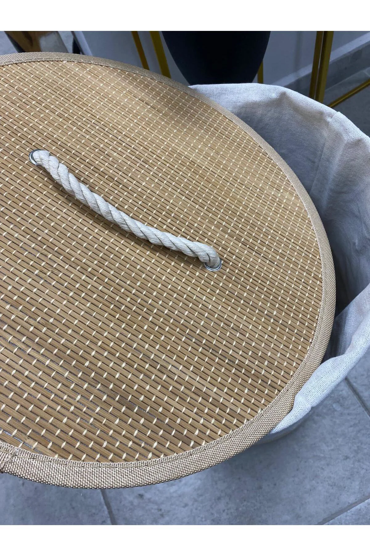 Bambu Çamaşır Sepeti Yuvarlak
