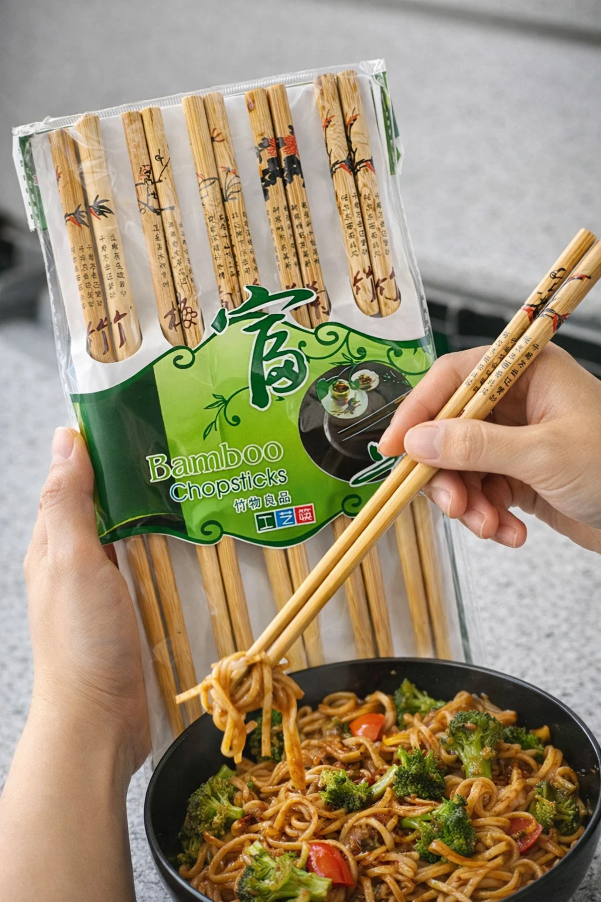 Bambu Chopstick 5 Çift Ahşap Desenli Çin Çubuğu Yıkanabilir Ve Kullanılabilir
