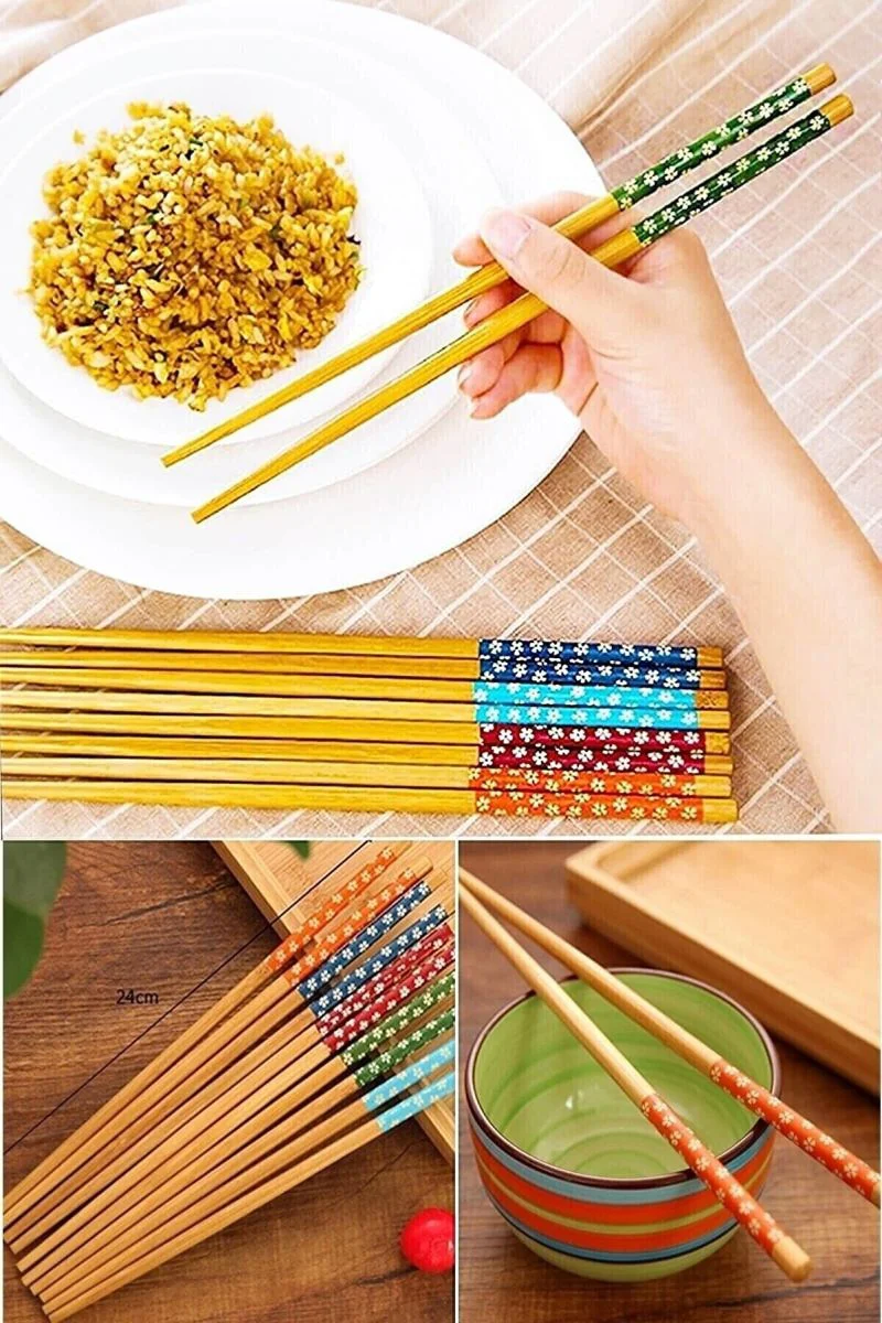 Bambu Chopstick Çubuk Yemek Çubuğu Yıkanabilir Tekrar Kullanılabilir 10 Çift- 20 Adet Diğer