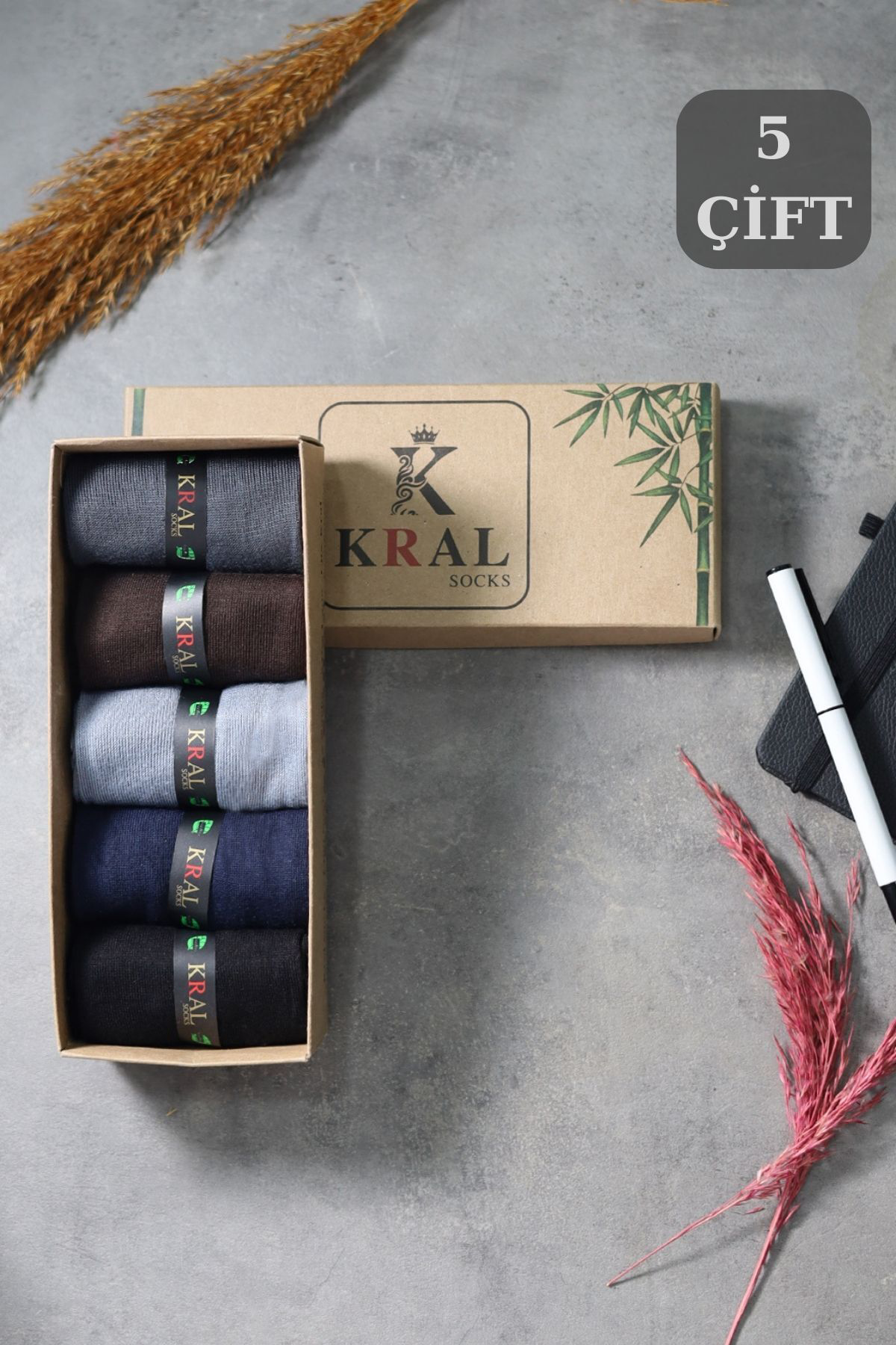 Bambu Erkek Çorap Klasik Soket Düz Uzun Yazlık Dikişsiz 5'li Kutu
