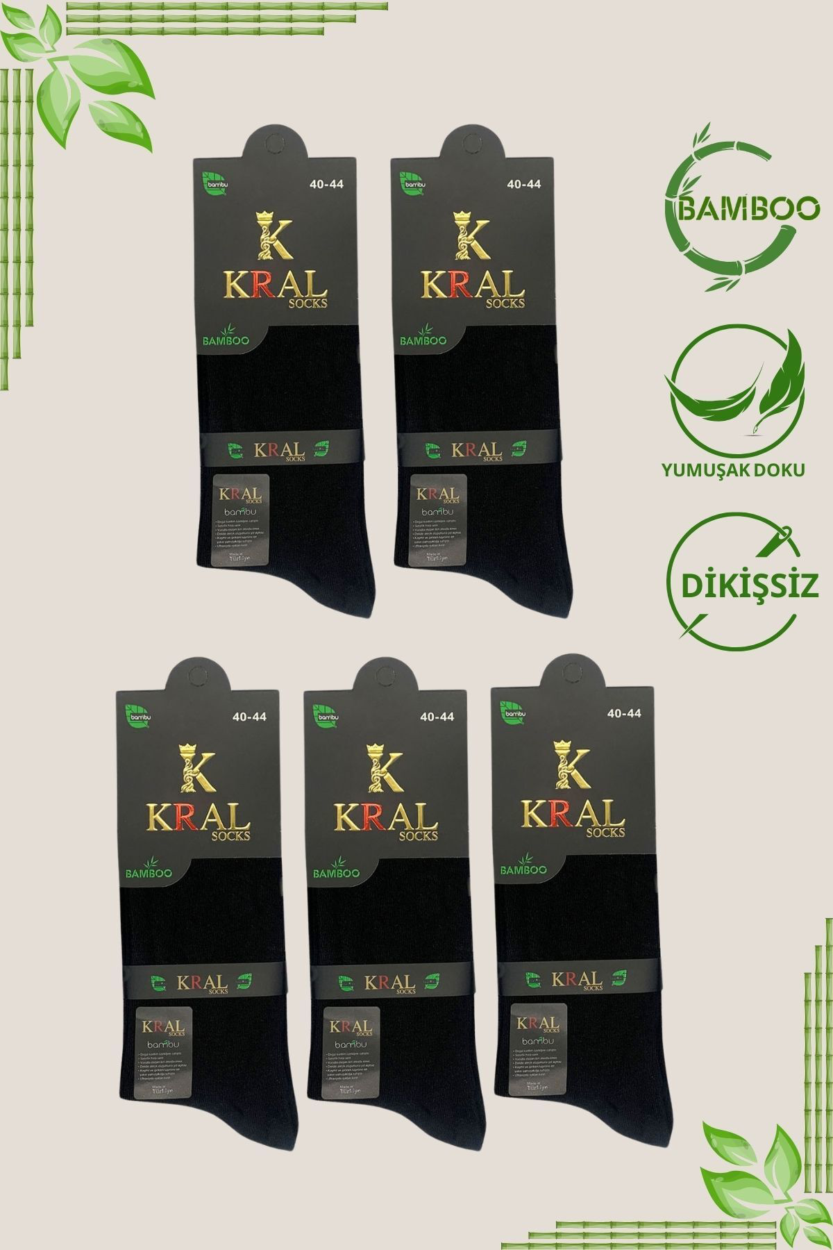 Bambu Erkek Soket Düz Uzun Çorap Klasik Yazlık Dikişsiz 5'li Prem