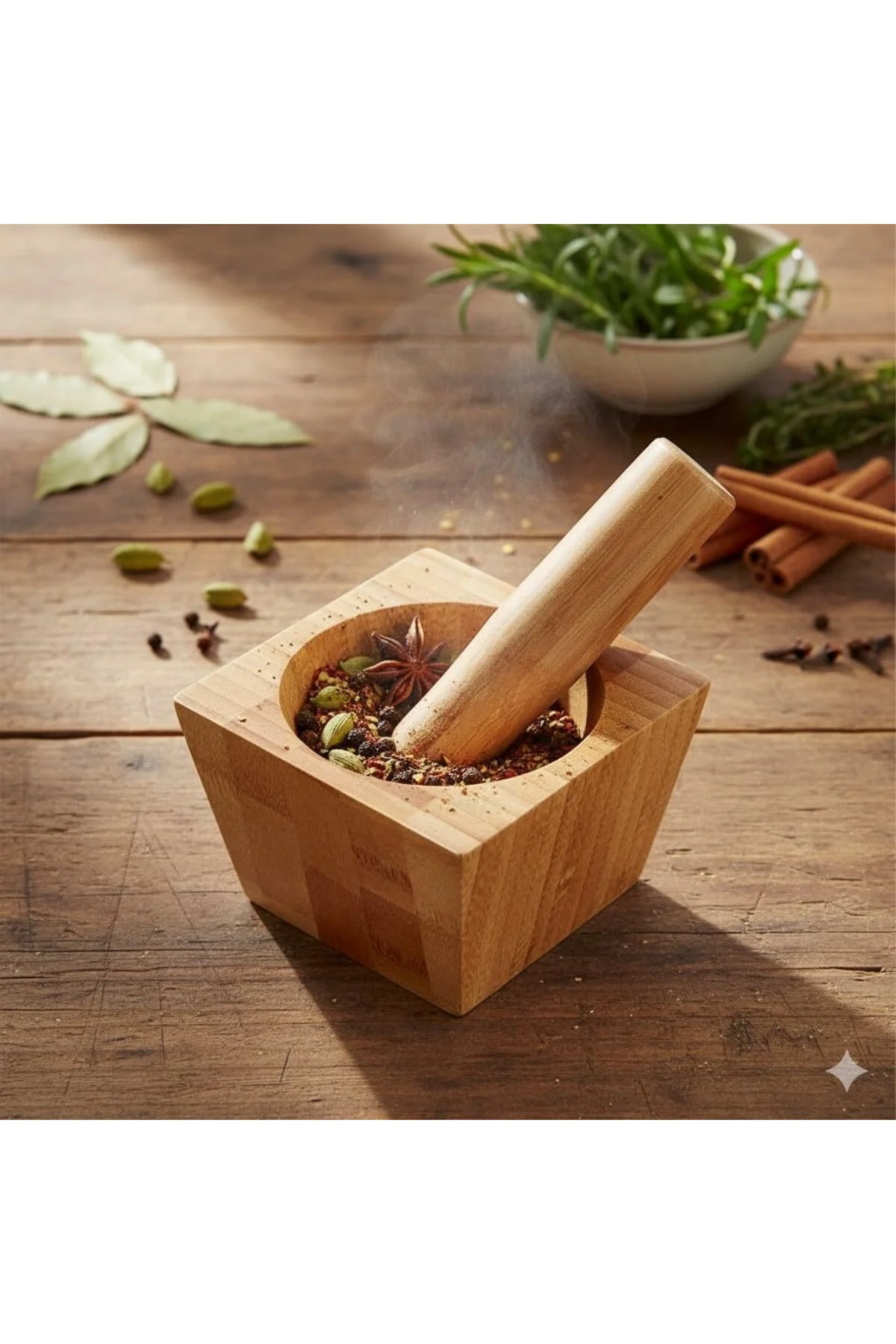 Bambu Havan ve Tokmak Seti, Mutfak Havanı, Baharat ve Sarımsak Öğ