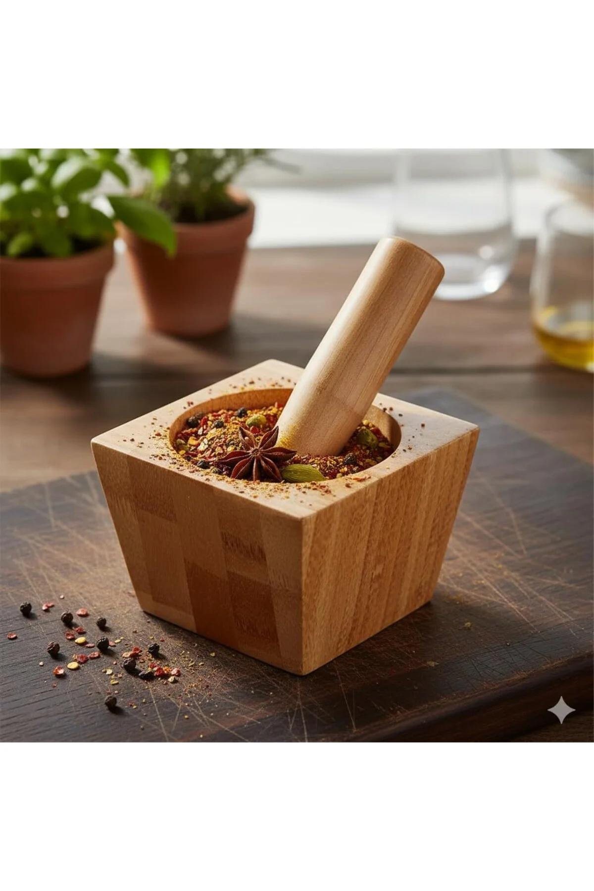 Bambu Havan ve Tokmak Seti, Mutfak Havanı, Baharat ve Sarımsak Öğ