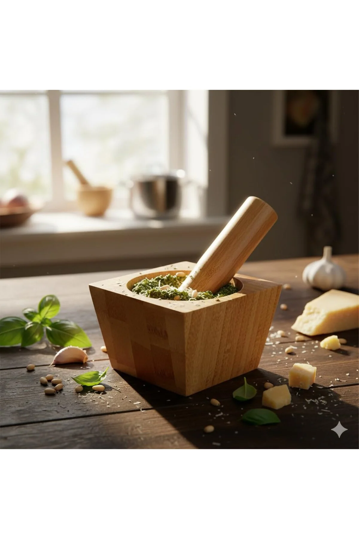 Bambu Havan ve Tokmak Seti, Mutfak Havanı, Baharat ve Sarımsak Öğ