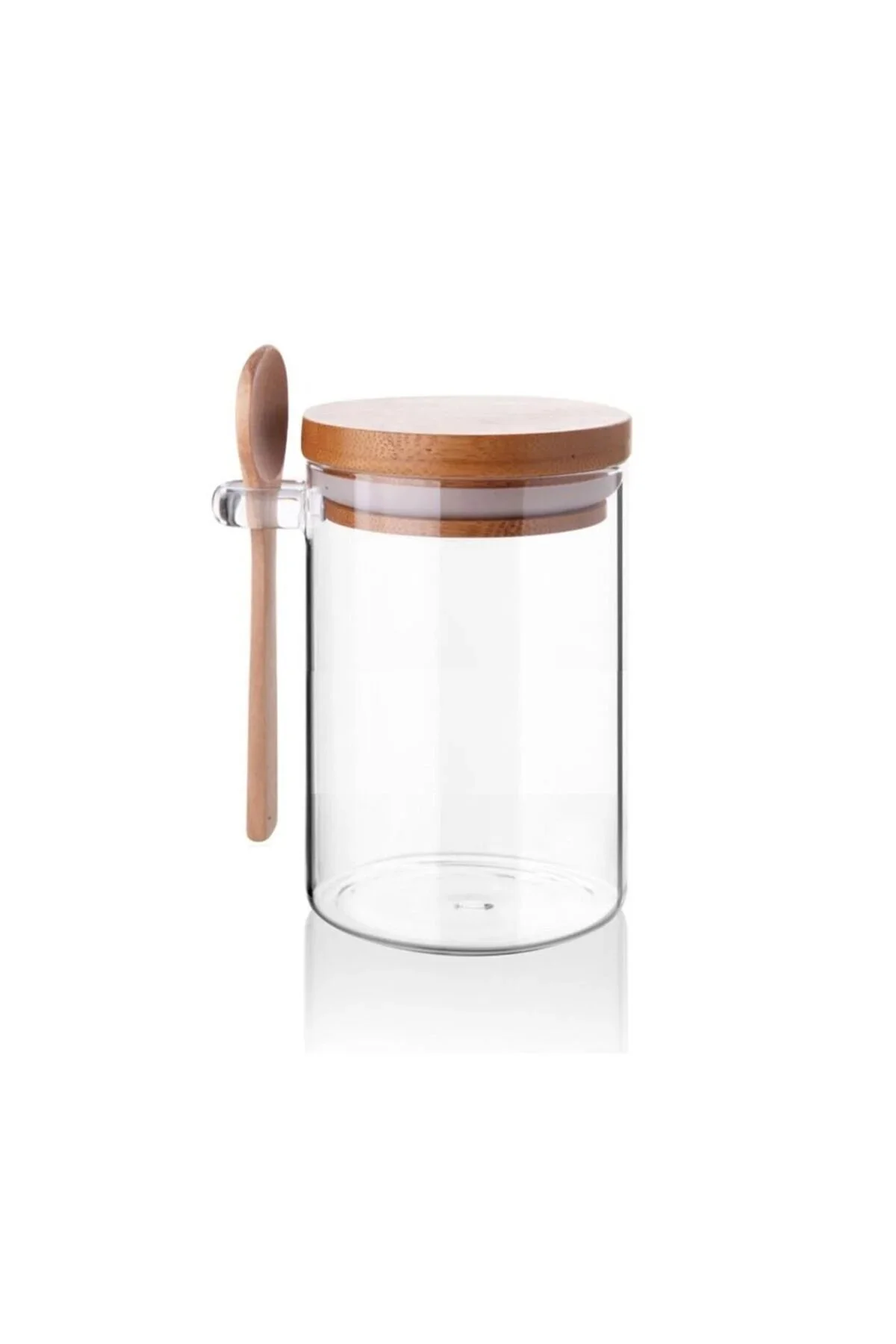 Bambu Kapaklı 600 ml, Cam, Kavanoz, Kaşıklı 1 Adet - Görsel 2