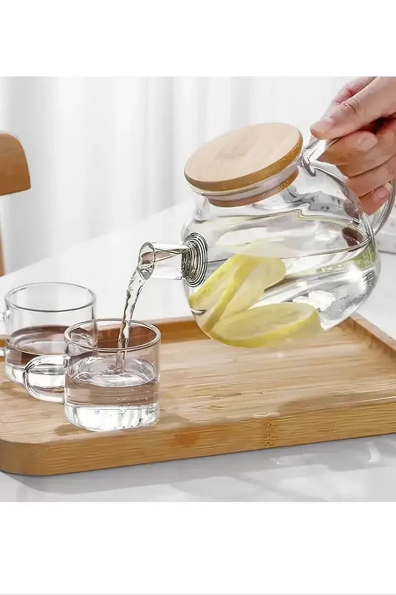 Bambu Kapaklı Borosilikat Cam Demlik 1000ml Royaleks-CM-2000