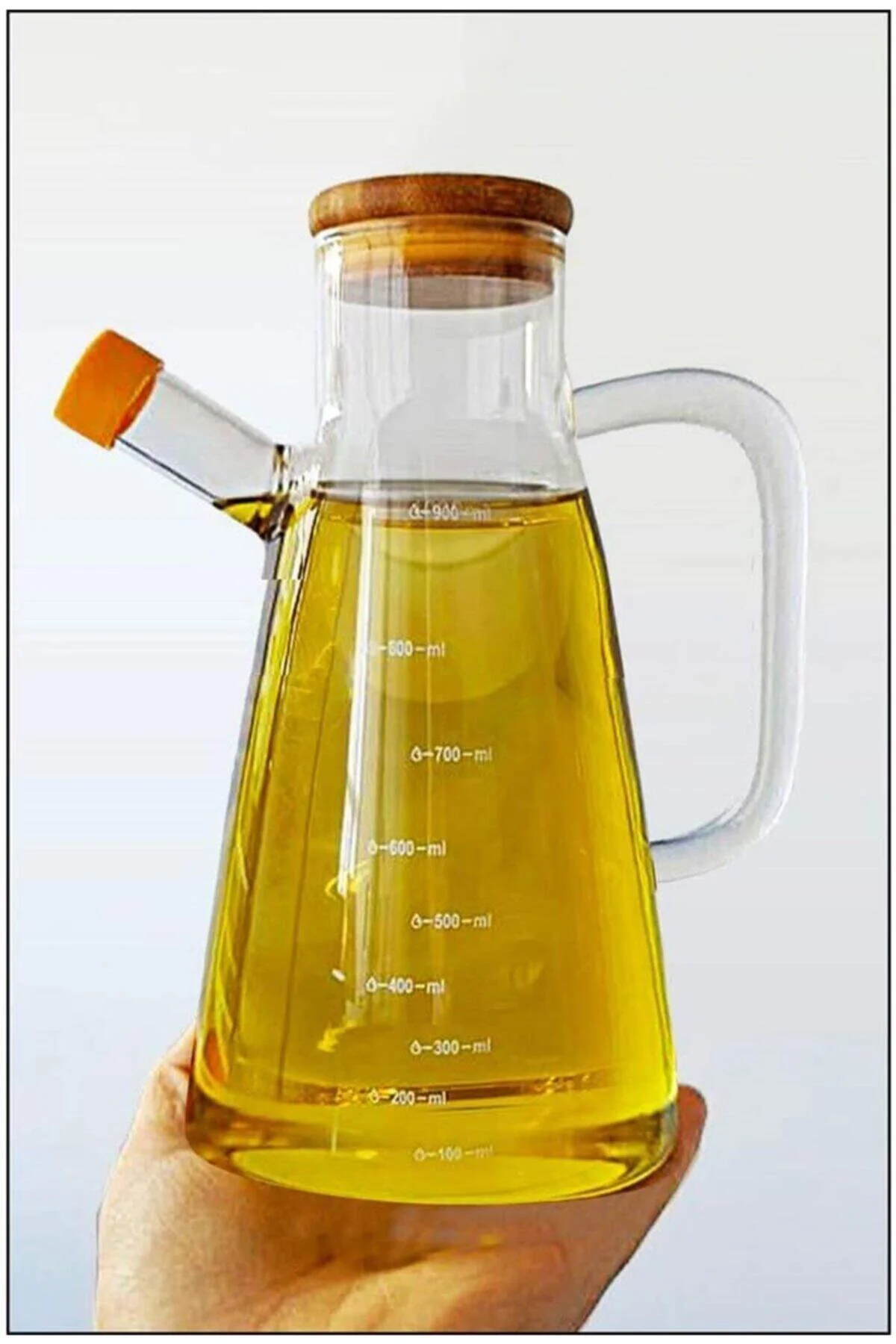 Bambu Kapaklı Borosilikat Cam Yağlık 900 ml