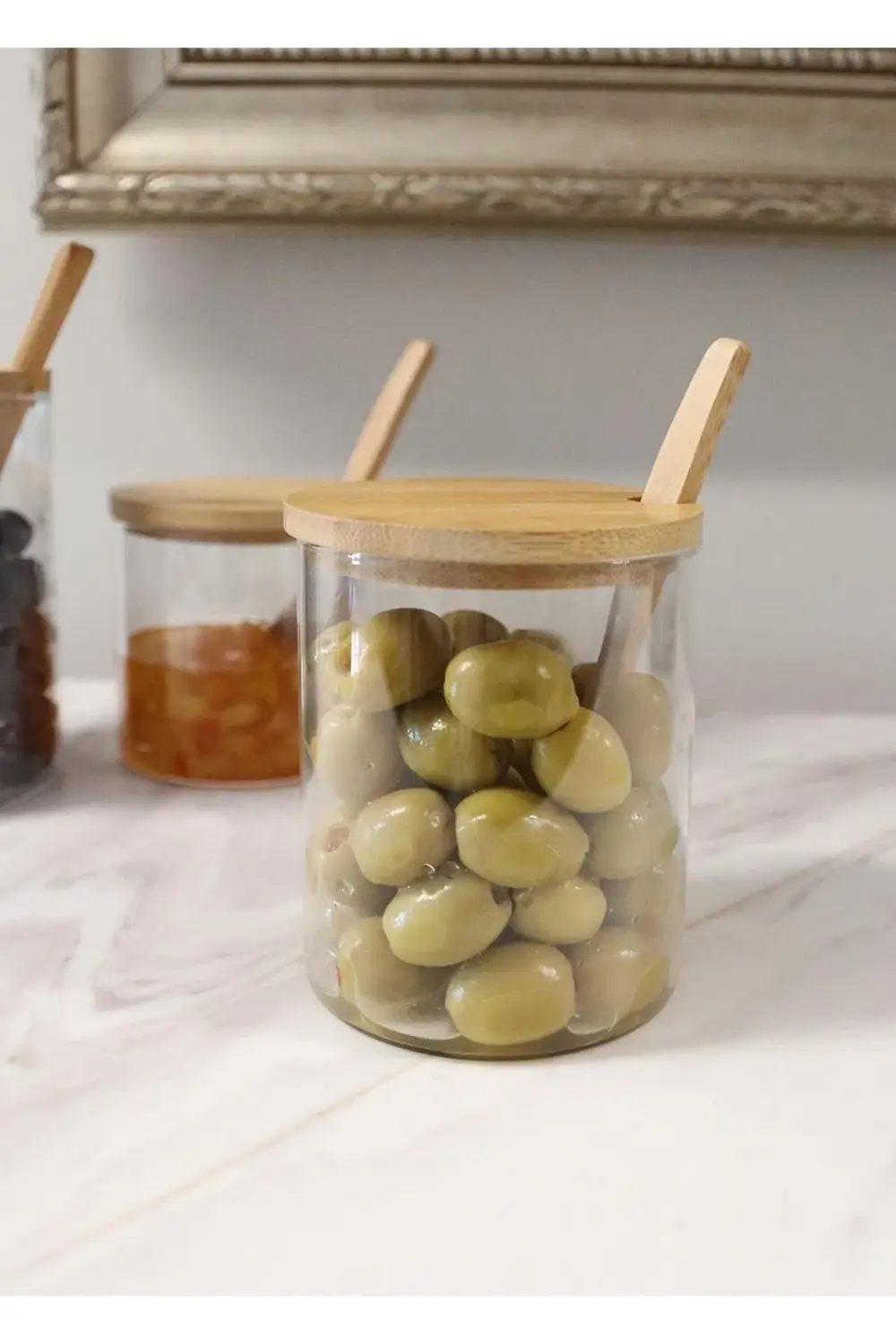 Bambu Kapaklı Borosilikat Cam Kavanoz 450 ml