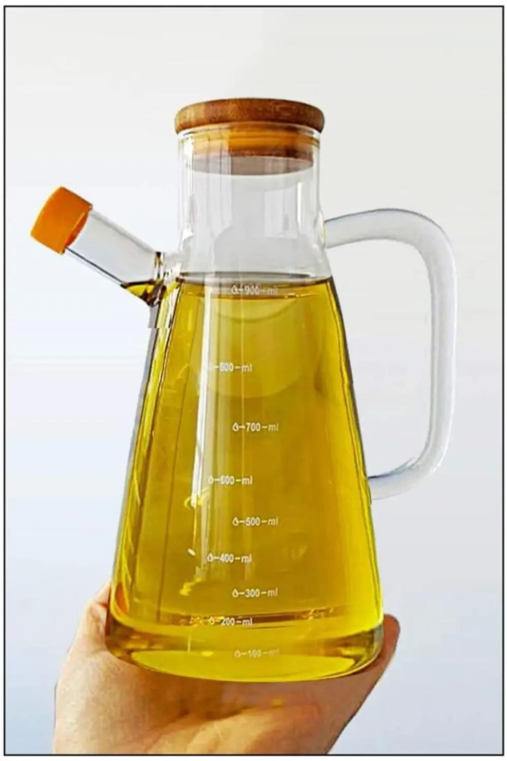 Bambu Kapaklı Borosilikat Cam Yağlık 900 ml