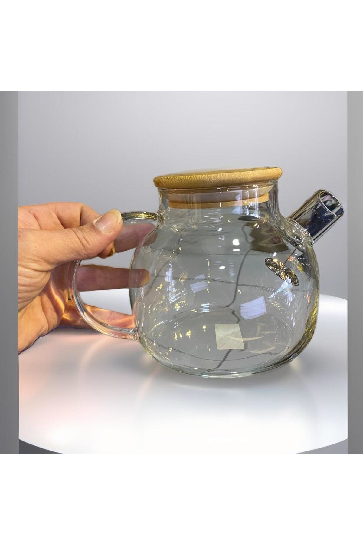 Elif Aksesuar Bambu Kapaklı Cam Demlik