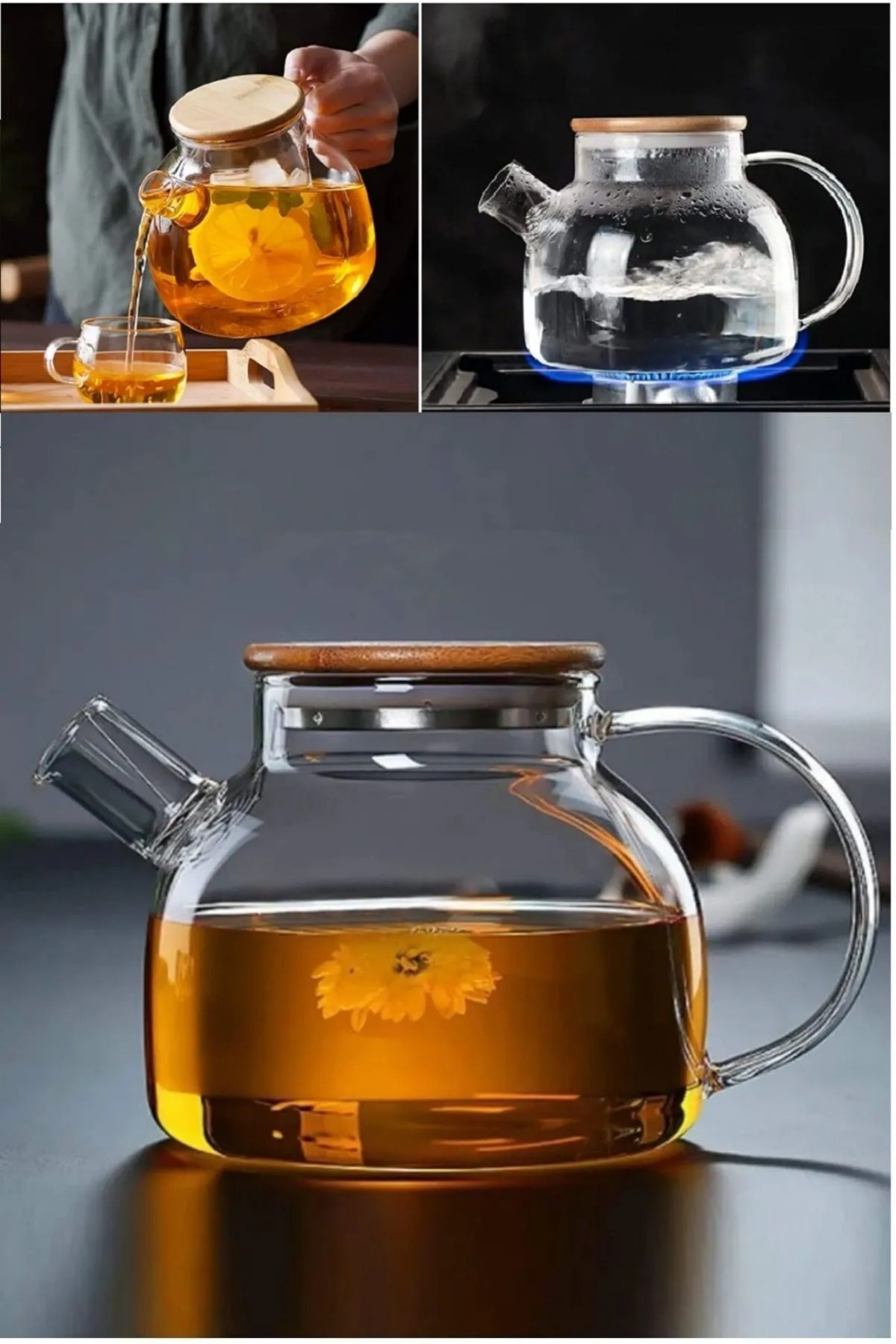 Elif Aksesuar Bambu Kapaklı Cam Demlik