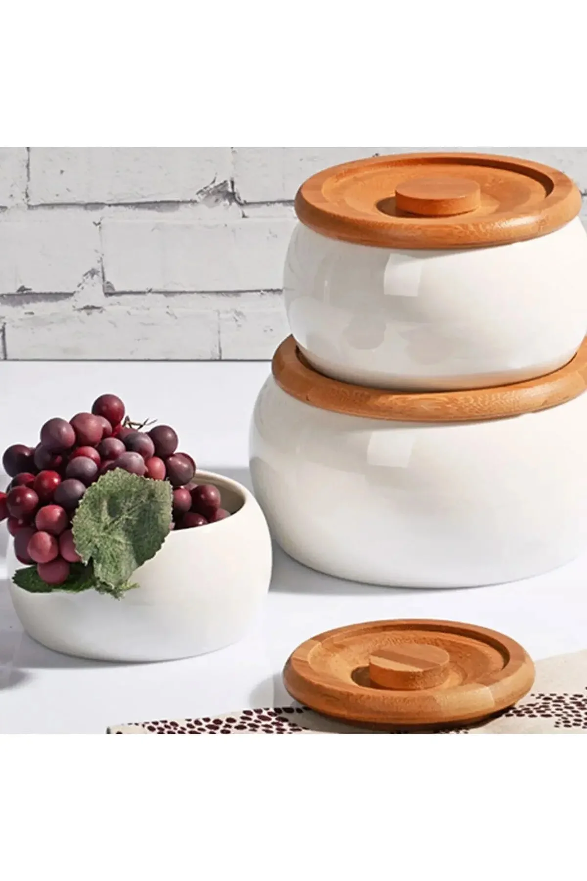 Bambu Kapaklı Porselen Saklama Kabı