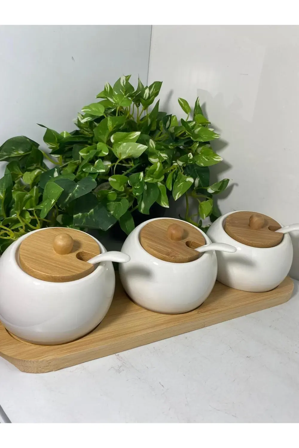 Bambu Kaşıklı Porselen Baharatlık