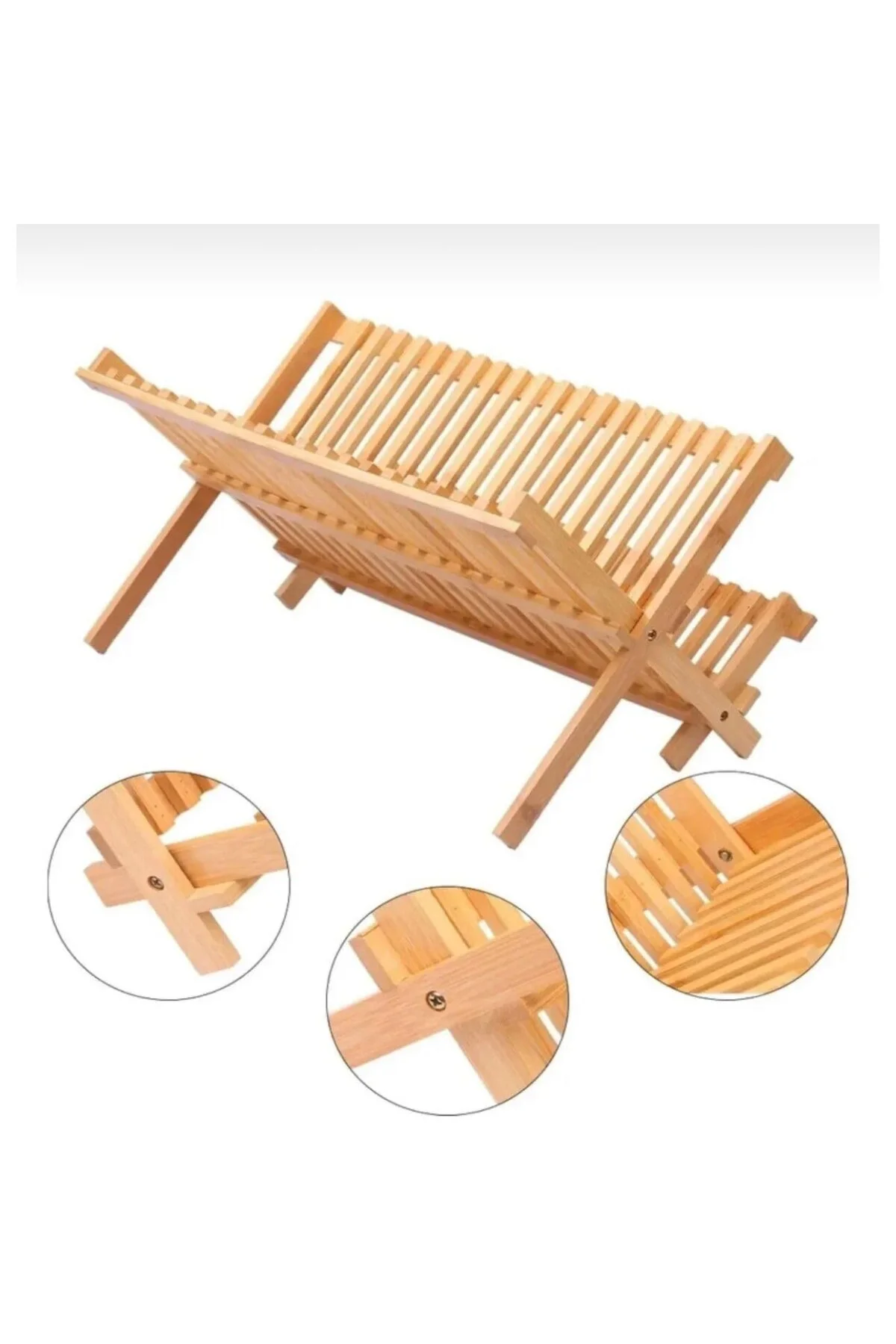 Bambu Katlanabilir Tabaklık Bulaşıklık Bulaşık Sepeti Kurutmalık
