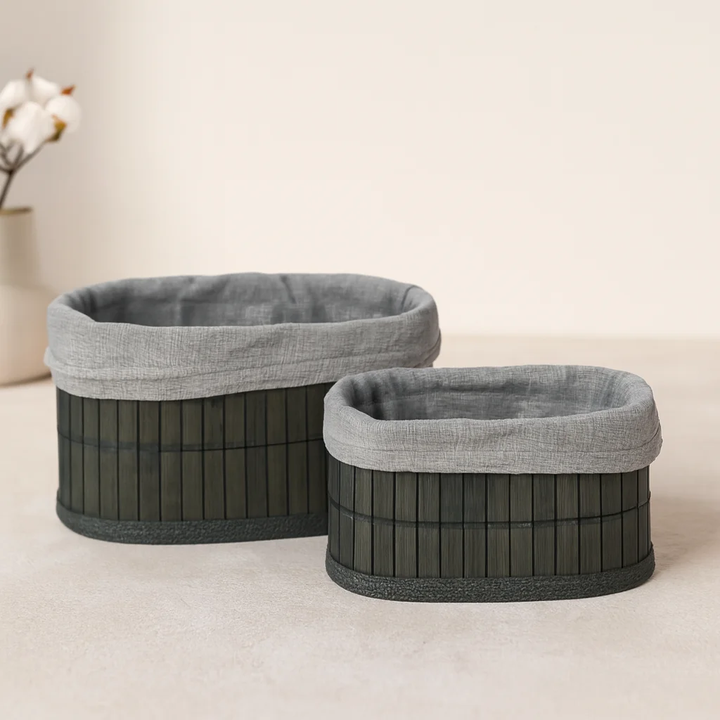 Bambu Kenarlı Oval Organizer Sepet (Ahşap Tabanlı, Bezli) 21x14-25x16 cm Fiyatı, Yorumları ve Özellikleri