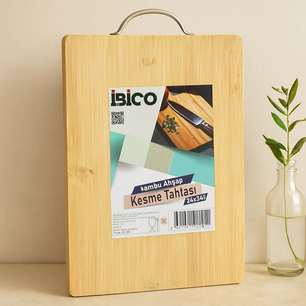 Bambu Kesme Panosu 24x34x1.7 cm - Metal Kulplu Bambu Kesme Panosu 24x34x1.7 cm - Metal Kulplu