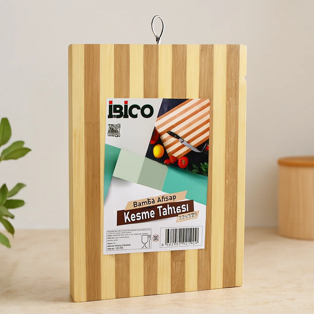 Bambu Kesme Tahtası 22x32x1.3 cm Metal Kulplu Bambu Kesme Tahtası 22x32x1.3 cm Metal Kulplu