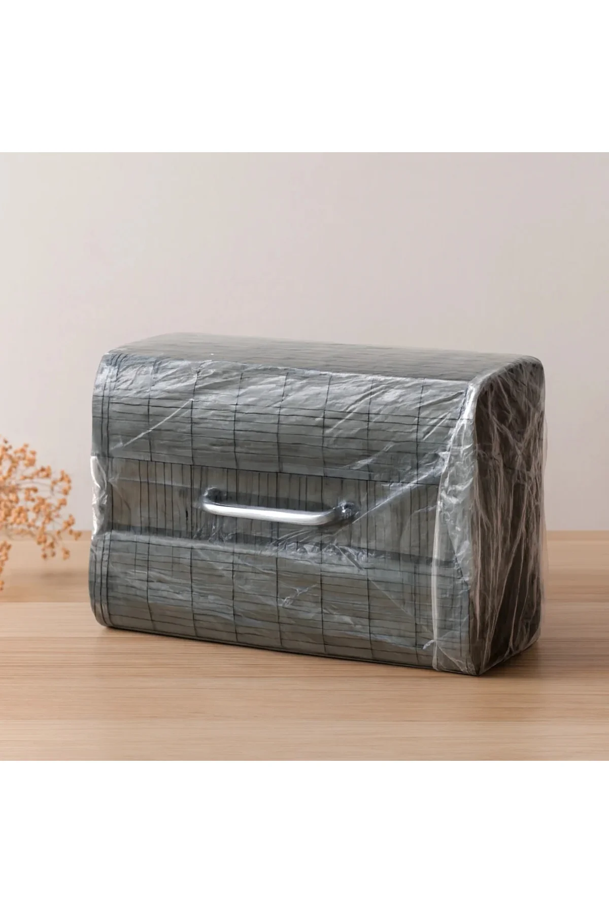 Bambu Kirli Çamaşır Sepeti 35x50 cm - Yuvarlak Kapaklı Gri