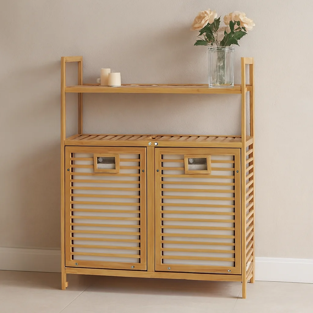 Bambu Kirli Çamaşır Sepeti 2 Bölmeli 2 Kat Organizer 80x33x87 cm Fiyatı, Yorumları ve Özellikleri