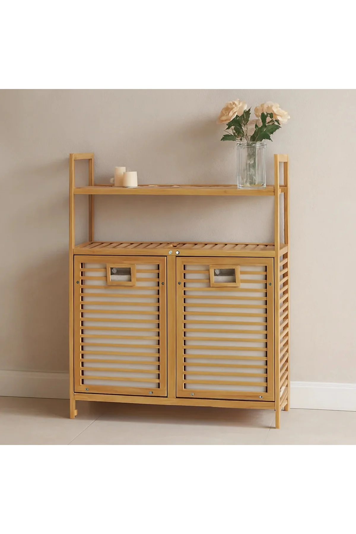 Bambu Kirli Çamaşır Sepeti 2 Bölmeli 2 Kat Organizer 80x33x87 cm Bambu Kirli Çamaşır Sepeti 2 Bölmeli 2 Kat Organizer 80x33x87 cm