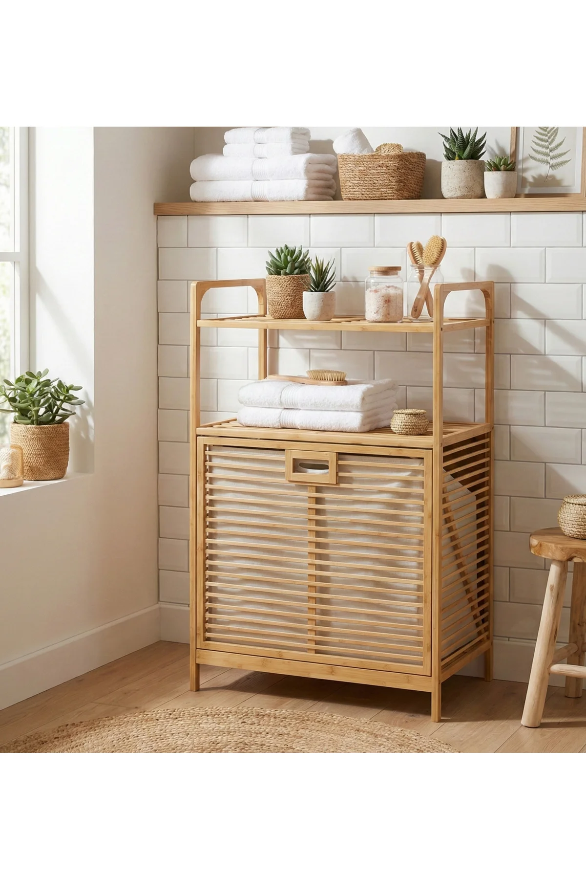 Bambu Kirli Sepetli 2 Raflı Çok Amaçlı Banyo Düzenleyici Çamaşır Sepeti Organizer 64*40*95cm Fiyatı, Yorumları ve Özellikleri
