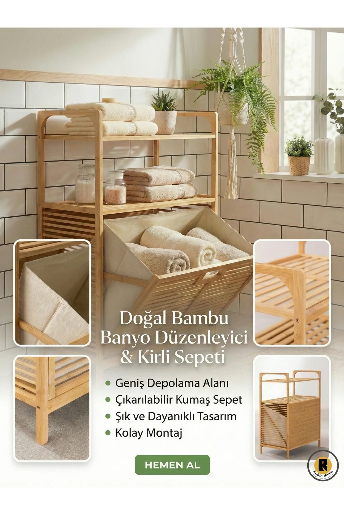 Bambu Kirli Sepetli 2 Raflı Çok Amaçlı Banyo Düzenleyici Çamaşır Sepeti Organizer 64*40*95cm Fiyatı, Yorumları ve Özellikleri
