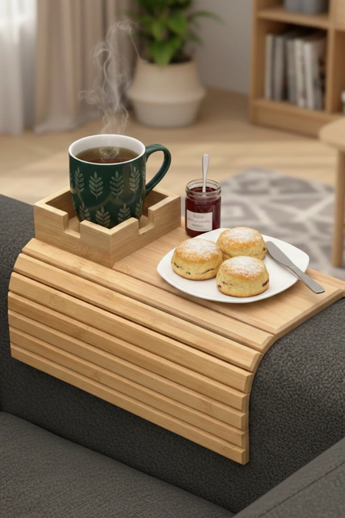 Bambu Koltuk Yanı Tepsisi Yan Sehpa Amerikan Servis Ahşap Koltuk 