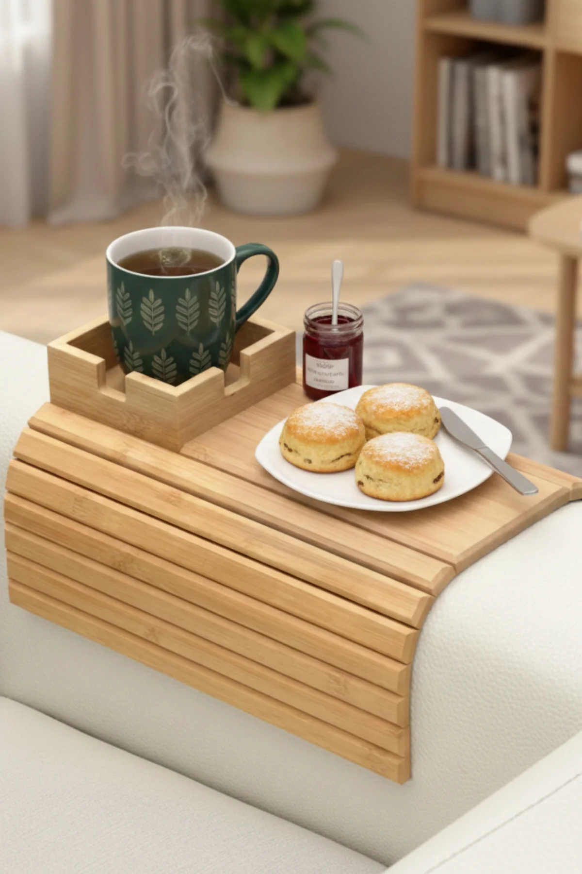 Bambu Koltuk Yanı Tepsisi Yan Sehpa Amerikan Servis Ahşap Koltuk 