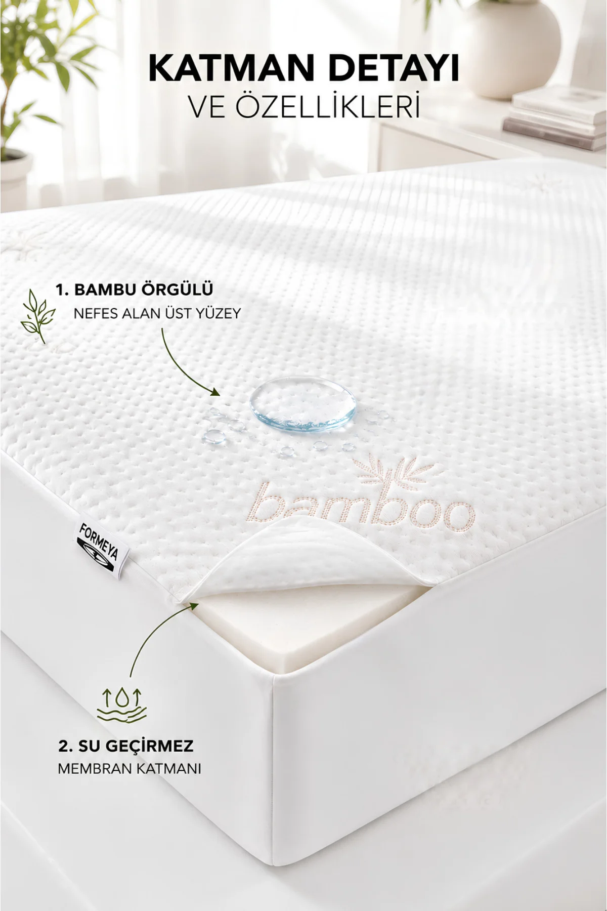 Bambu Kumaş Premium Sıvı Geçirmez Fitted Alez | Doğal Bambu Lüks Yatak Koruyucu Sessiz Alez