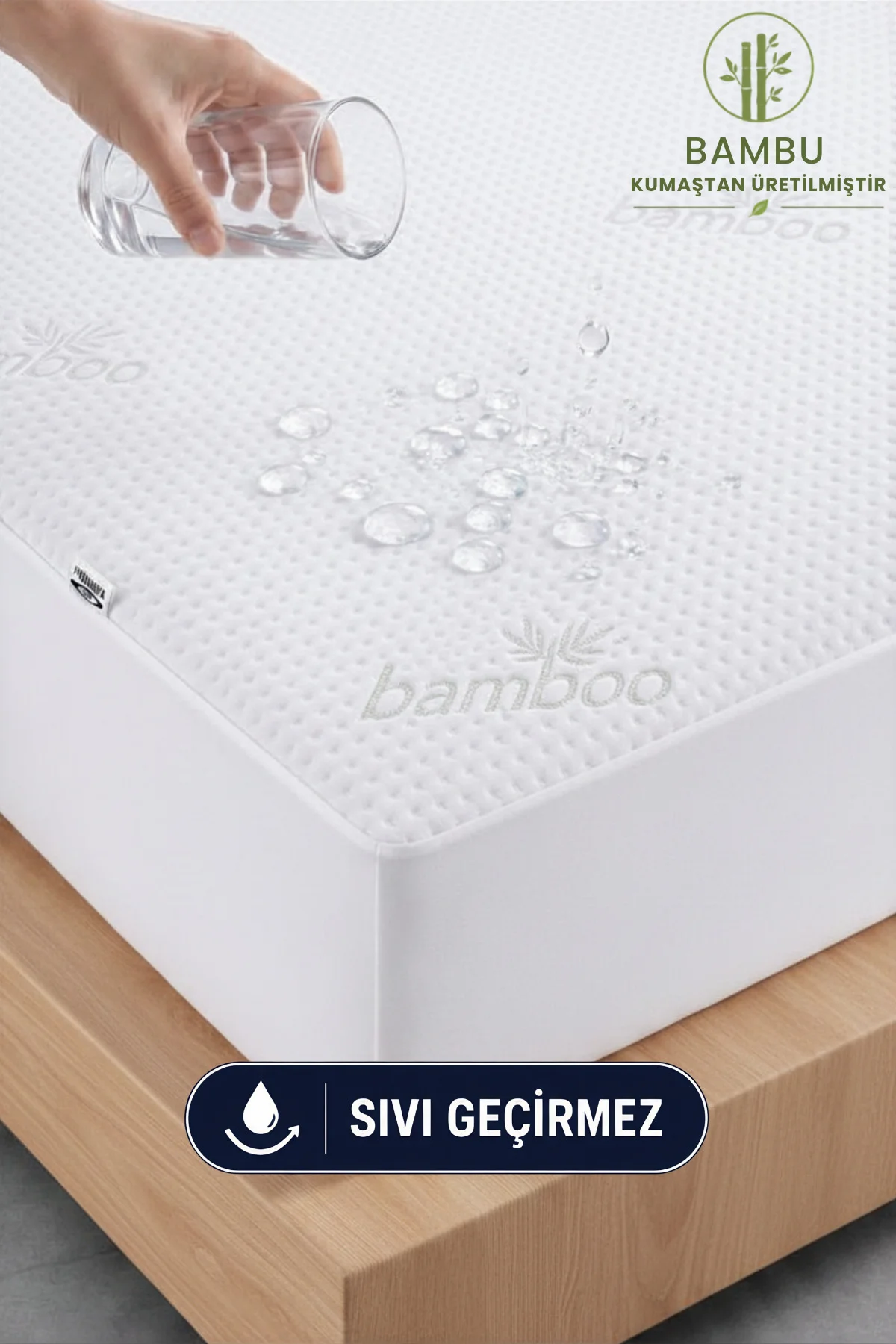 Bambu Kumaş Premium Sıvı Geçirmez Fitted Alez | Doğal Bambu Lüks Yatak Koruyucu Sessiz Alez