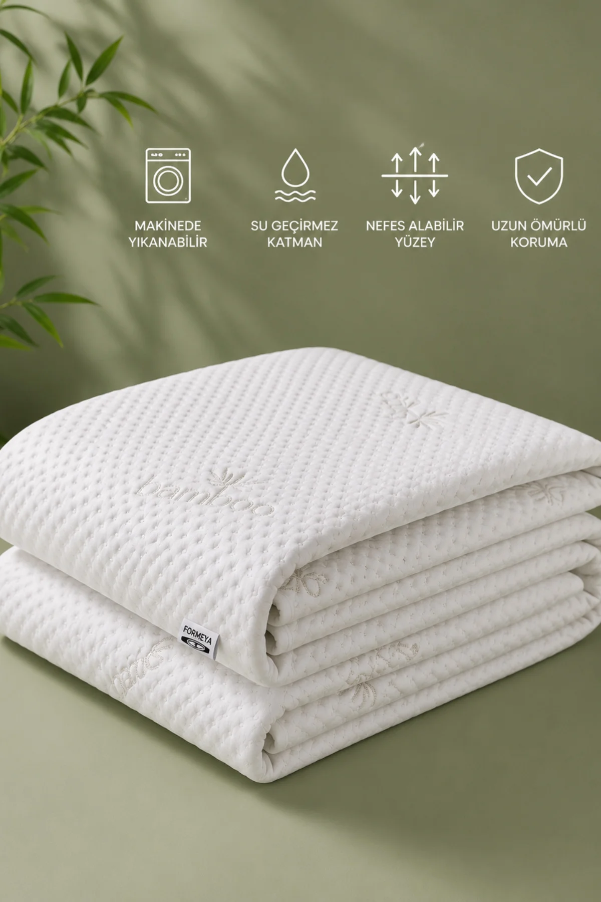 Bambu Kumaş Premium Sıvı Geçirmez Fitted Alez | Doğal Bambu Lüks Yatak Koruyucu Sessiz Alez