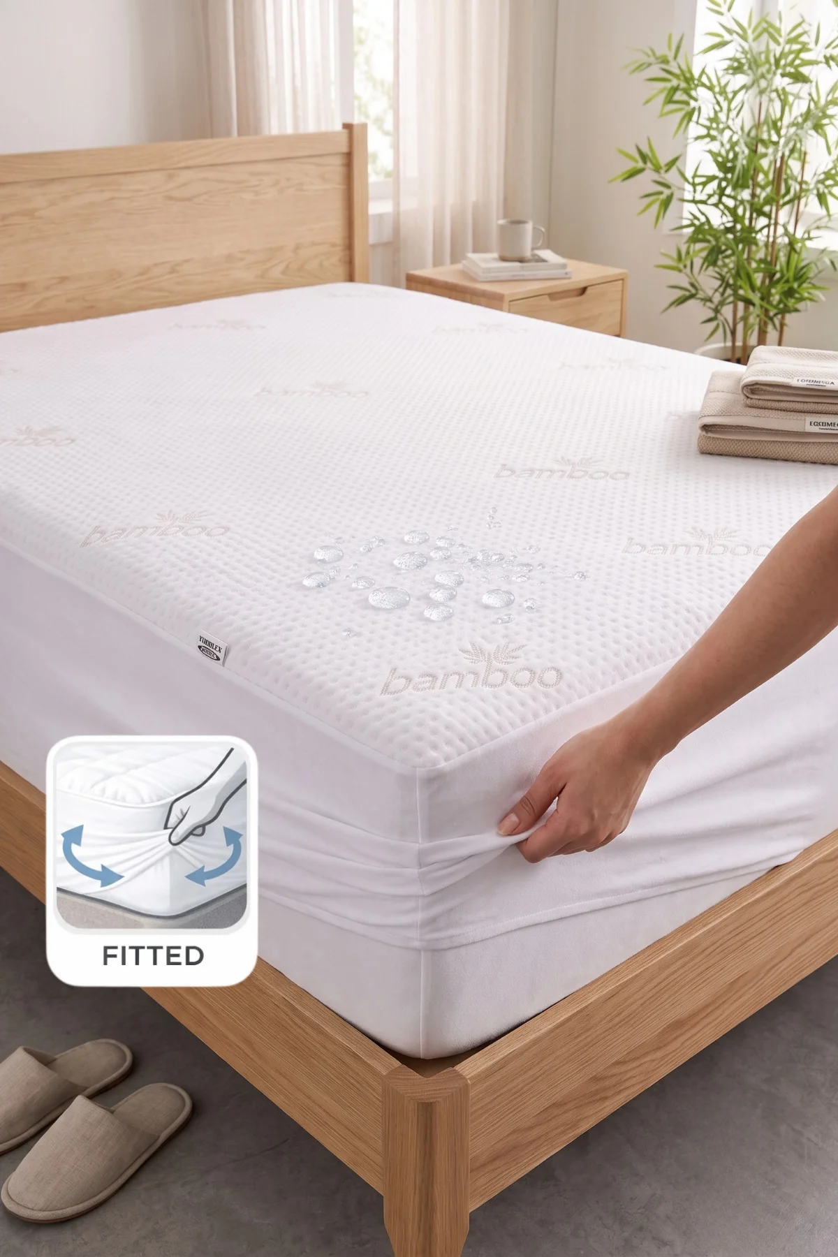 Bambu Kumaş Premium Sıvı Geçirmez Fitted Alez | Doğal Bambu Lüks Yatak Koruyucu Sessiz Alez