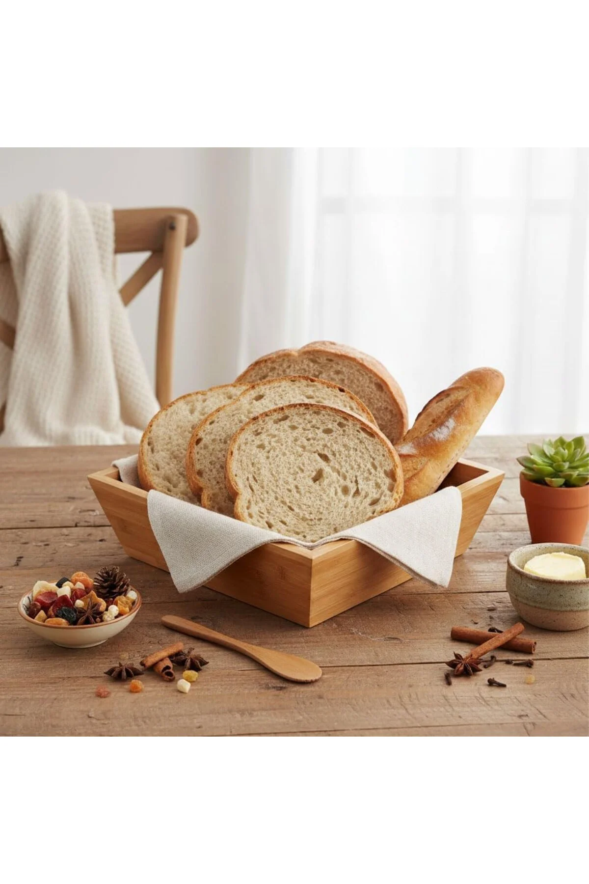 Bambu Lüx Kare Orta Boy Ekmeklik-Meyvelik 20cm, Bambu Ekmeklik Ka