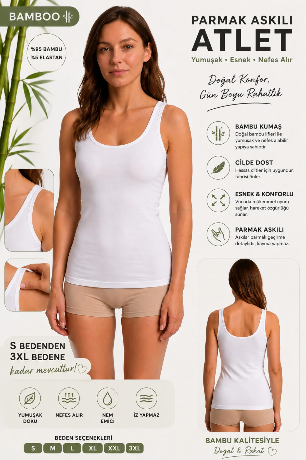Bambu Parmak Askılı Kadın Atlet– Yumuşak, Nefes Alan İç Giyim | S-3XL Bambu Parmak Askılı Kadın Atlet– Yumuşak, Nefes Alan İç Giyim | S-3XL