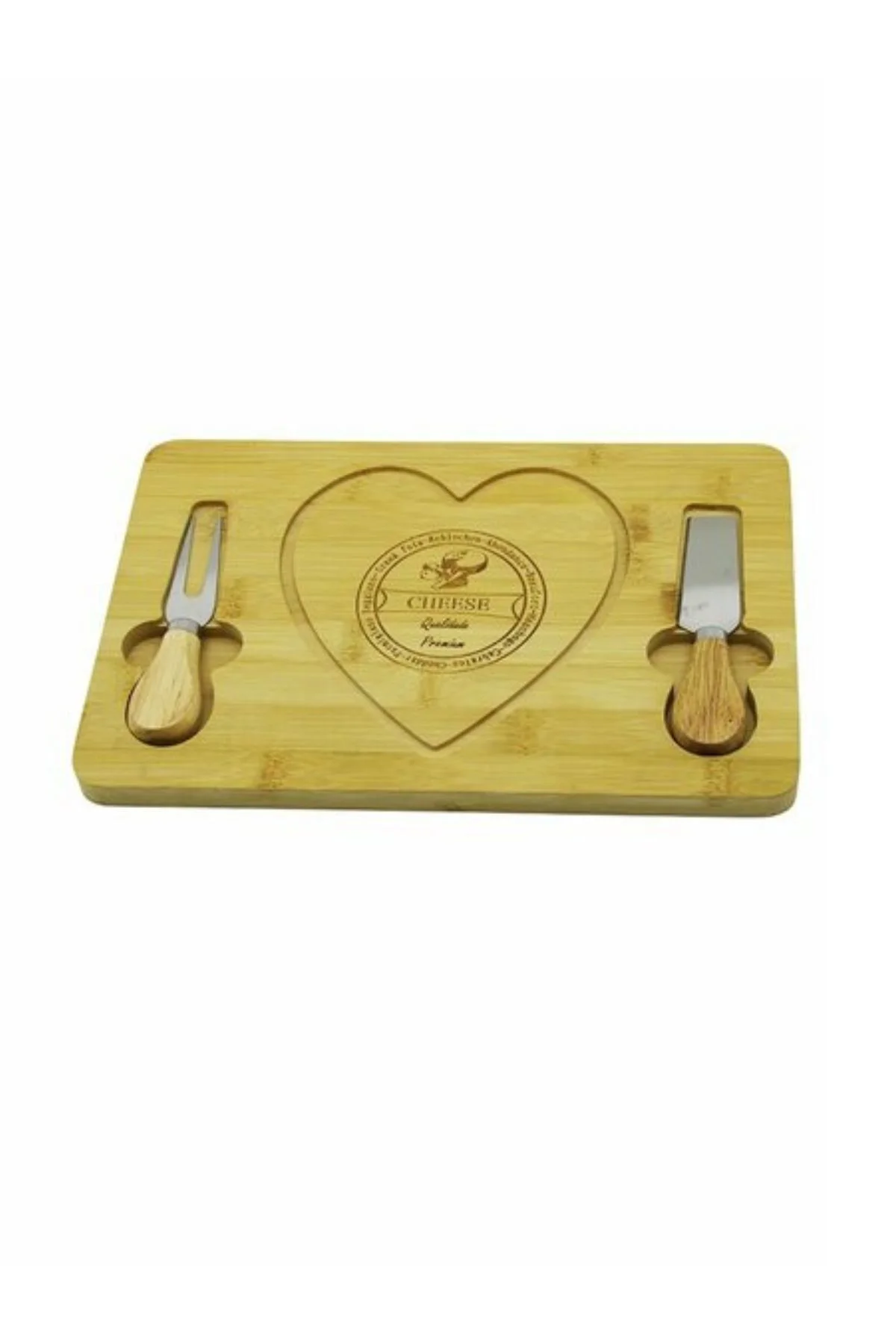 Bambu Peynir Tepsisi - Kahvaltı Bıçağı Çatalı 3'ü Set (19X28.8X1.
