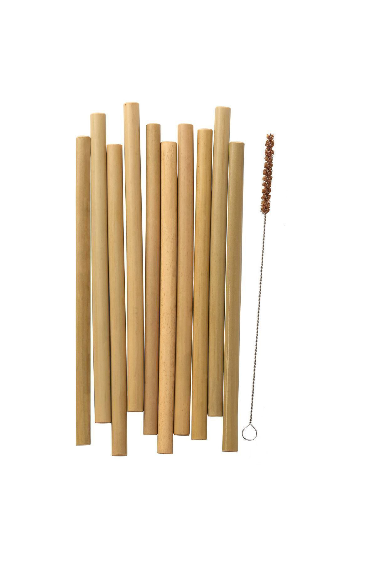 Bambu Pipet 10 Adet + Fırça Kokteyl Karıştırıcı Kokteyl Kaşığı Bar Koktely Pipeti 11li Bar Pipet